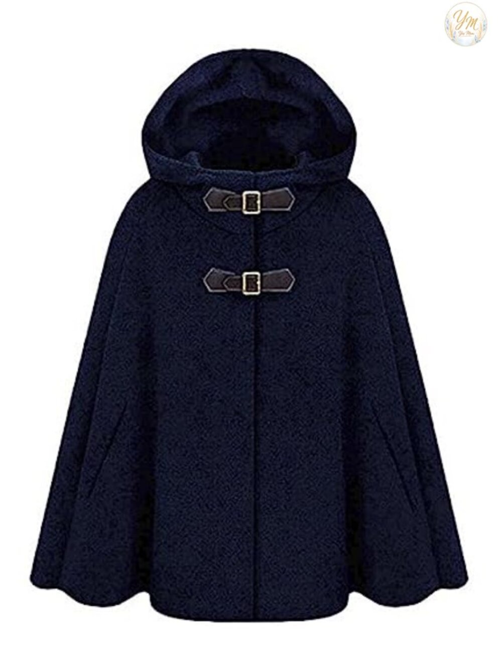 Wool Blend Batwing-Sleeve Hooded Poncho Cape Coat